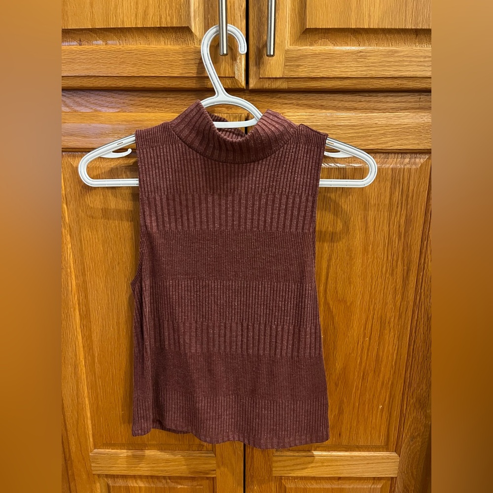 American Eagle Sleeveless Ribbed Knit Top in Light Maroon Large